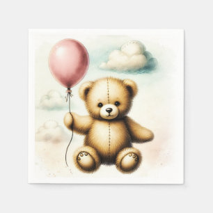 Guardanapo De Papel Urso de Balão Rosa Urso Mal Mal Pode Esperar Chá d