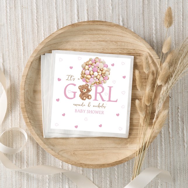 Guardanapo De Papel Urso de Boho Mínimo com Balões Rosa (Criador carregado)