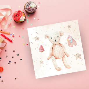 Guardanapo De Papel Urso de Brinquedos Rosa-Rosa-Cura-Cama
