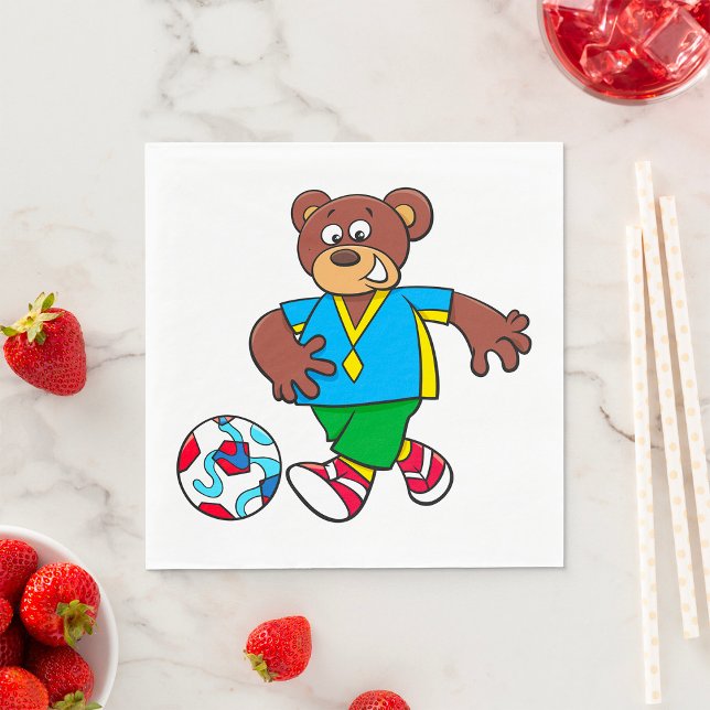 Guardanapo De Papel Urso de Futebol jogando futebol em esportes (Criador carregado)