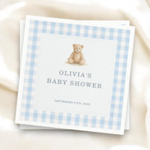 Urso de Gingham Azul Festa de Chá de Bebê Menino