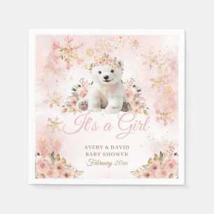 Guardanapo De Papel Urso de inverno rosa é um Chá de fraldas feminino
