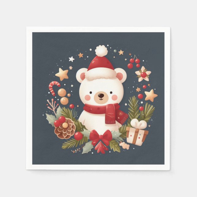 Guardanapo De Papel Urso de Natal/Inverno em coroa (Frente)