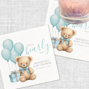 Guardanapo De Papel Urso de Pelúcia Balão Azul Chá de Bebê