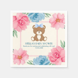 Guardanapo De Papel Urso de pelúcia-branca com arco azul