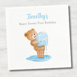 Guardanapo De Papel Urso de pelúcia com sorvete no primeiro aniversári