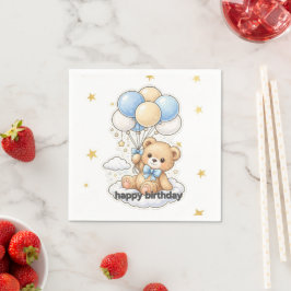 Guardanapo De Papel "Urso de Pelúcia Fofo com Balões Menino Aniversári