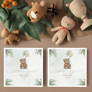 Guardanapo De Papel Urso de Pelúcia Marrom Verde Balões Bebê