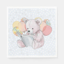 Guardanapo De Papel Urso de pelúcia rosa lendo um livro