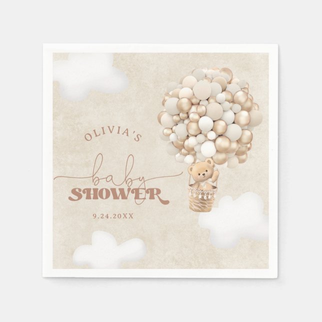Guardanapo De Papel Urso de Teddy Balão Neutro Chá de fraldas Napkins (Frente)