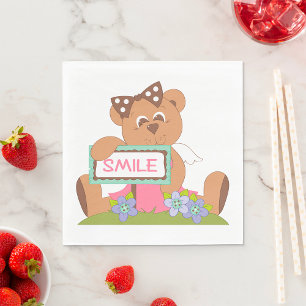 Guardanapo De Papel Urso de Teddy com Arco Segurando Sinal de Sorriso