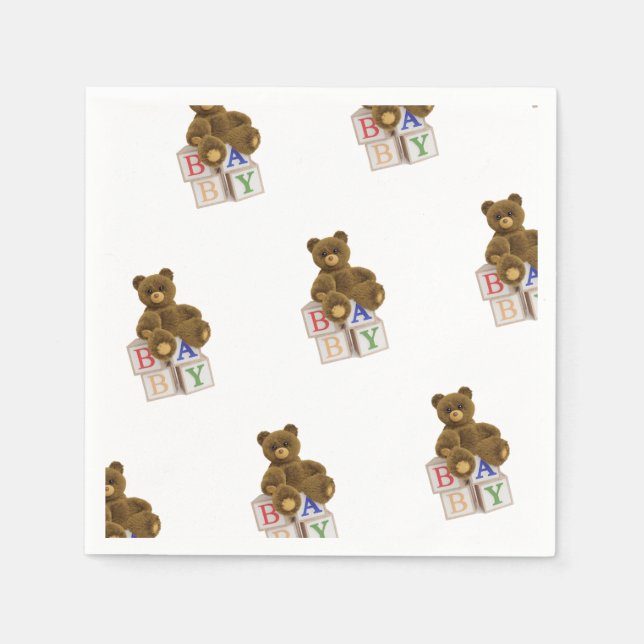 Guardanapo De Papel Urso de Teddy com Blocos (Frente)