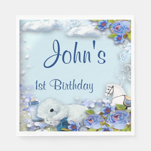 Guardanapo De Papel Urso De Teddy E Festa de aniversário De Cavalo (Frente)