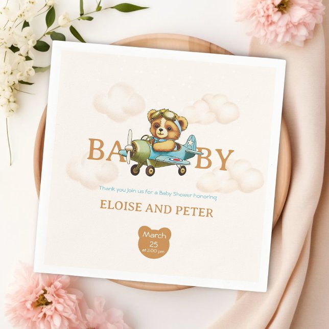 Guardanapo De Papel Urso de Teddy Piloto de Aviões Nuvens (Whimsical clouds Airplane Pilot Teddy Bear Napkins
)