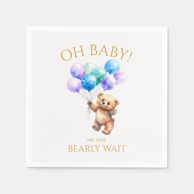 Guardanapo De Papel Urso de Teddy segurando balões flutuando (Frente)