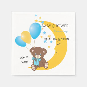 Guardanapo De Papel Urso de Teddy Sentado na Lua Chá Baby Boy