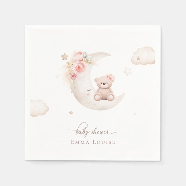 Guardanapo De Papel Urso De Teddy Sobre O Chá de fraldas Neutro Da Lua (Frente)