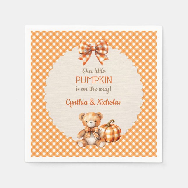Guardanapo De Papel Urso de Xadrez de Outono Abóbora (Frente)