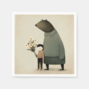 Guardanapo De Papel Urso e menino bonitinho de desenho animado. Aniver