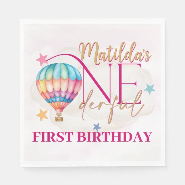 Guardanapo De Papel Urso em um Balão Festa Padrão Napkins (Frente)