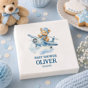 Guardanapo De Papel Urso Fofo Avião Azul Tempo Voa Um 1º Aniversário