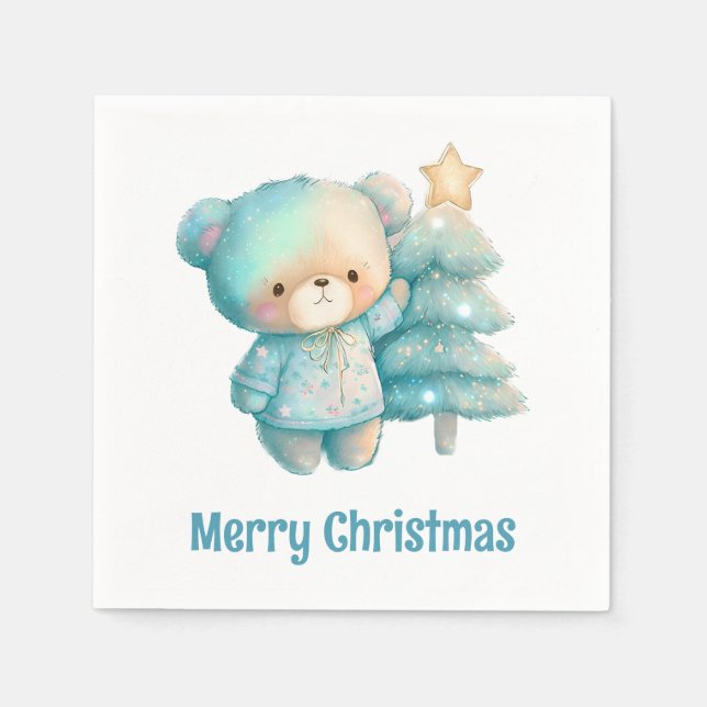 Guardanapo De Papel Urso Fofo e Árvore de Natal Festa (Frente)