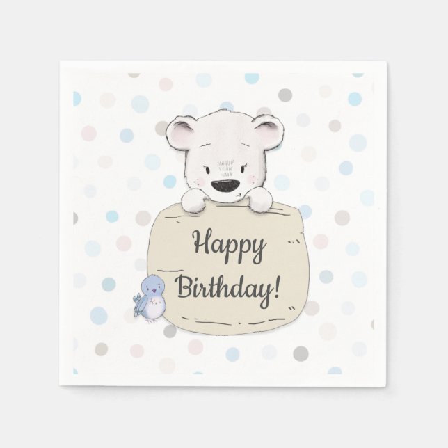Guardanapo De Papel Urso Fofo Feliz Aniversário (Frente)