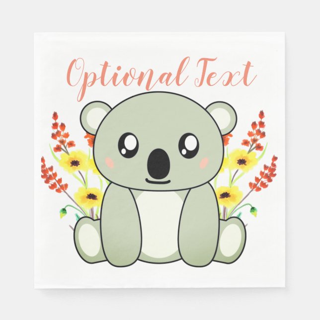 Guardanapo De Papel Urso Koala Bonito com Flores (Frente)