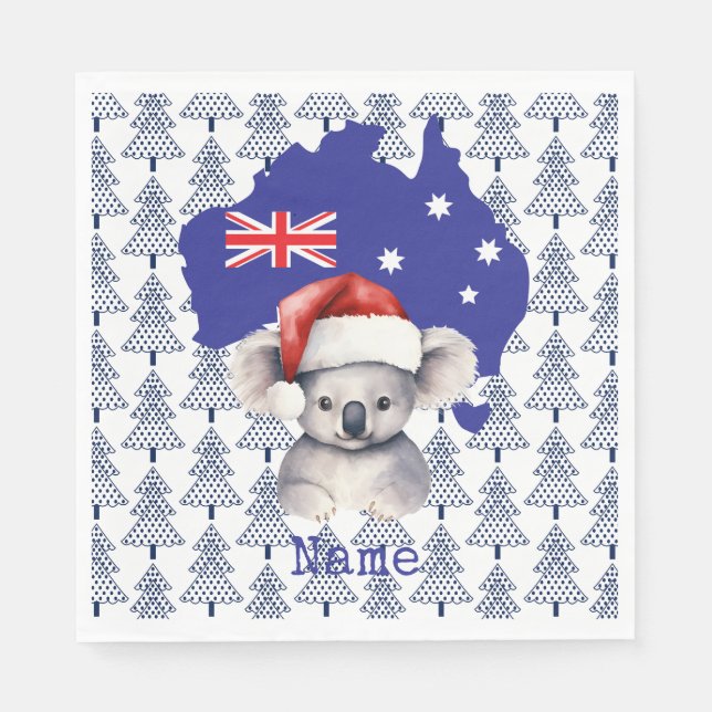 Guardanapo De Papel Urso Koala na Bandeira da Austrália e Árvore de Na (Frente)
