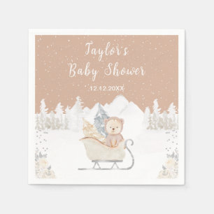 Guardanapo De Papel Urso Marrom de Inverno Trenó Baby Shower