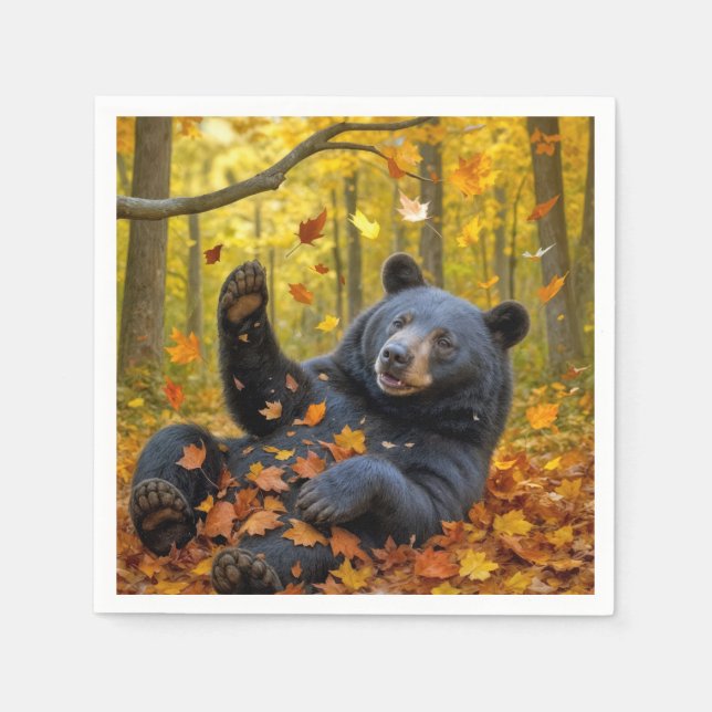 Guardanapo De Papel Urso Negro Nas Folhas Do Outono (Frente)