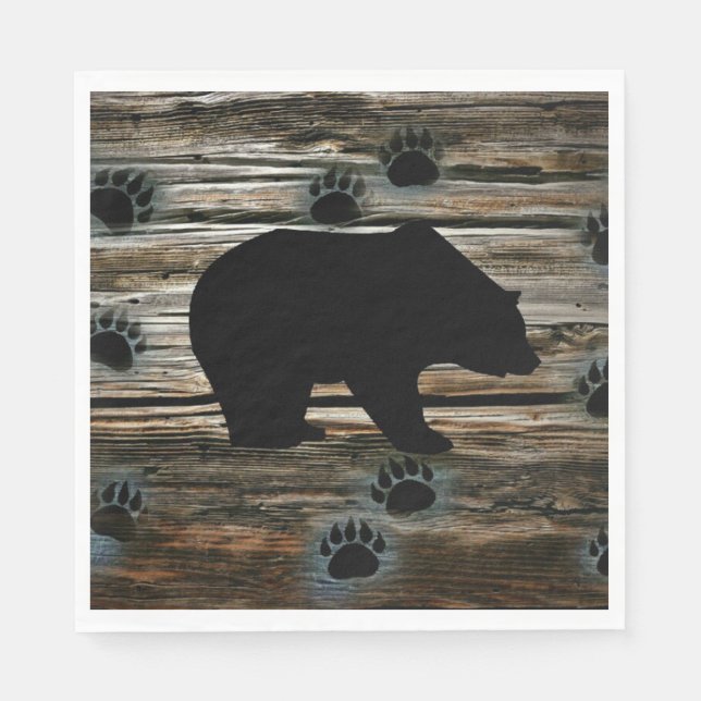 Guardanapo De Papel Urso Negro Urso Negro Patas Madeira Rústica (Frente)