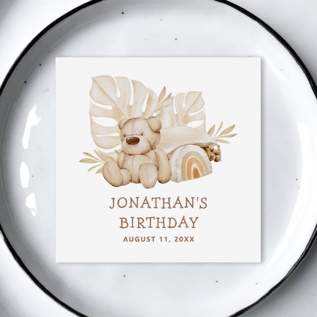 Guardanapo De Papel Urso Nêutrico De Boho Bonito. Parte aniversário de (Criador carregado)