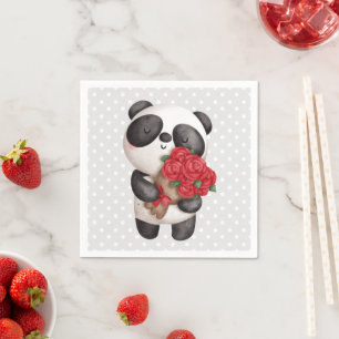 Guardanapo De Papel Urso Panda Bonito com Rose Bouquet
