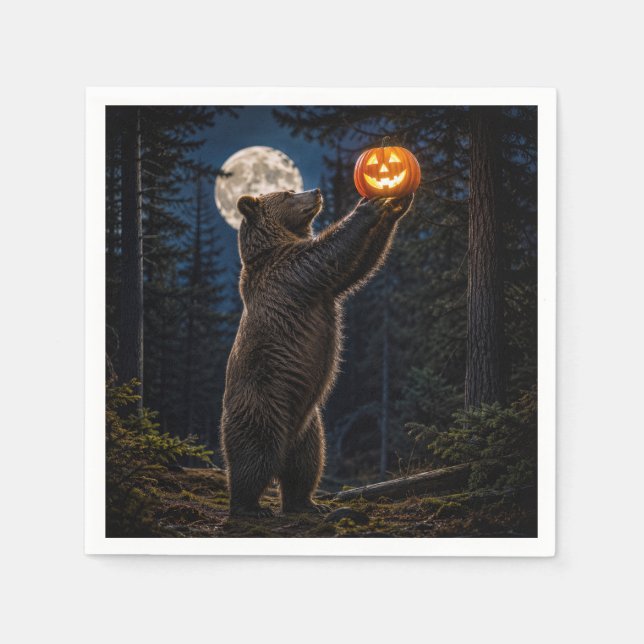 Guardanapo De Papel Urso Pardo de Halloween com Jack-o-Lantern (Frente)