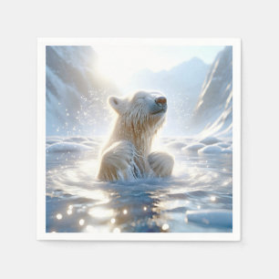 Guardanapo De Papel Urso Polar Chapinhando na Água do Ártico