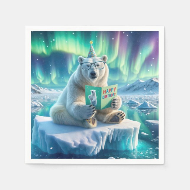 Guardanapo De Papel Urso Polar de Aniversário em um Iceberg (Frente)