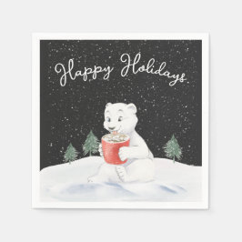 Guardanapo De Papel Urso Polar De Aquarela Com Cacau Quente