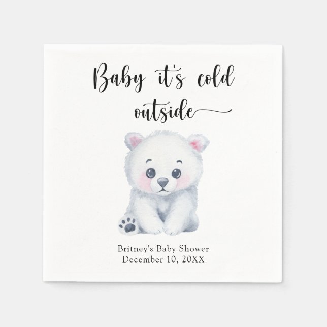 Guardanapo De Papel Urso polar de inverno - bebê está frio lá fora (Frente)