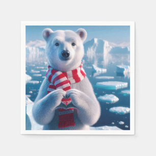 Guardanapo De Papel Urso Polar de Natal com Peças Formando Coração