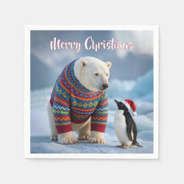 Guardanapo De Papel Urso Polar de Natal e Pinguim em uma Geleira