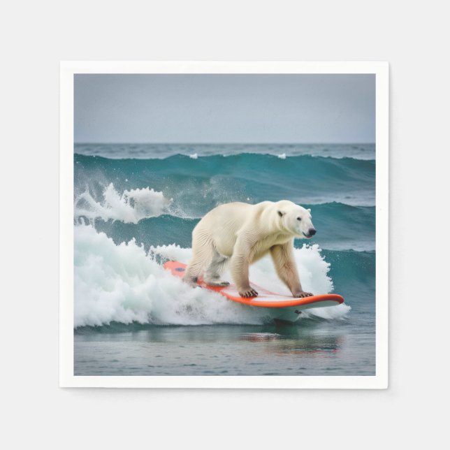 Guardanapo De Papel Urso Polar Num Surfboard (Frente)