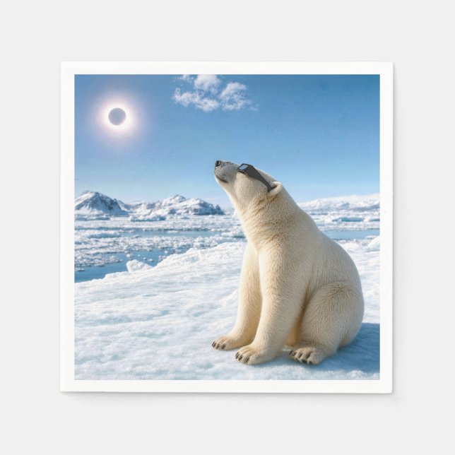 Guardanapo De Papel Urso Polar Olhando para um Eclipse Solar  (Frente)