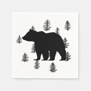 Guardanapo De Papel Urso Silhouette Árvores Selvagens Montanha