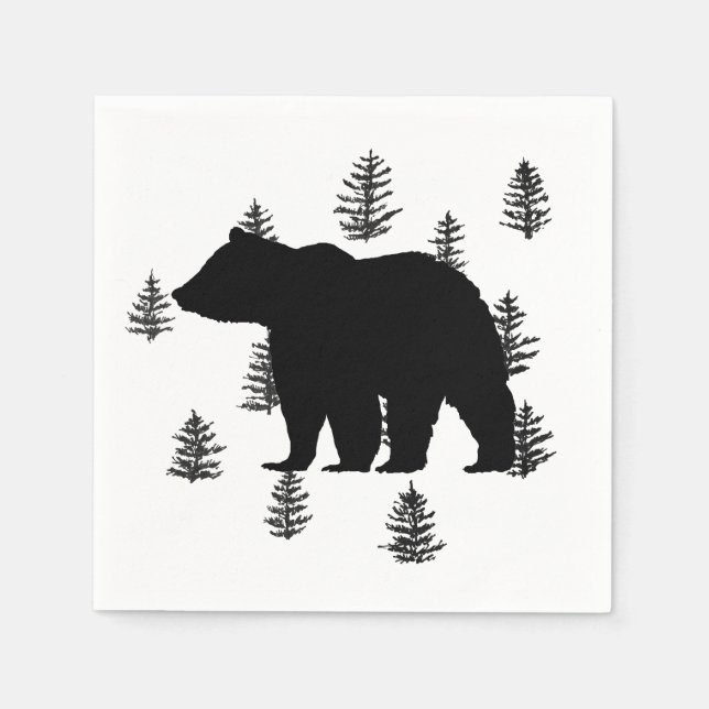 Guardanapo De Papel Urso Silhouette Árvores Selvagens Montanha (Frente)