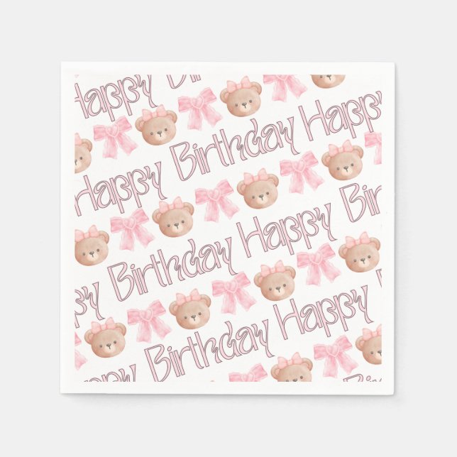 Guardanapo De Papel Ursos e fitas colchetes cor-de-rosa (Frente)