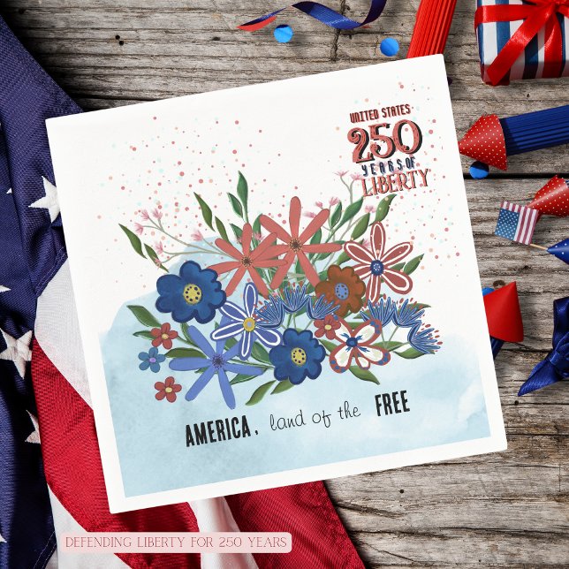 Guardanapo De Papel US 250 Anos de Liberdade Patriótico Floral Napkin (US 250 Years of Liberty Floral Patriotic Napkin)