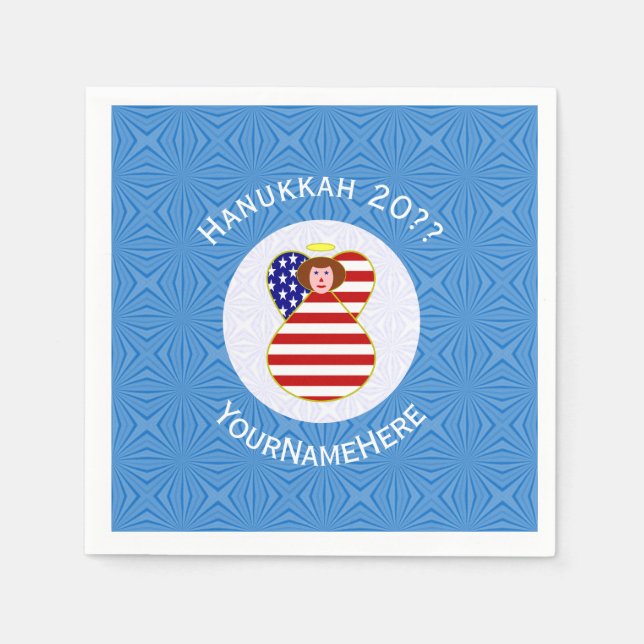 Guardanapo De Papel USA Angel Red Hair Hanukkah Flag Personalizado (Frente)