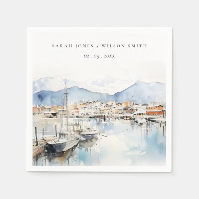 Guardanapo De Papel Ushuaia, Argentina Watercolor Landscape Wedding (Frente)