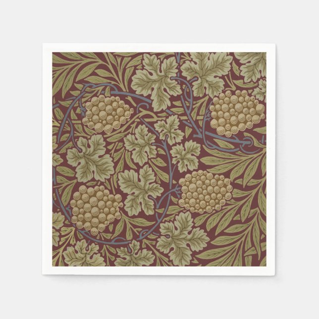 Guardanapo De Papel Uva de Videira de William Morris Vermelho Verde Ar (Frente)